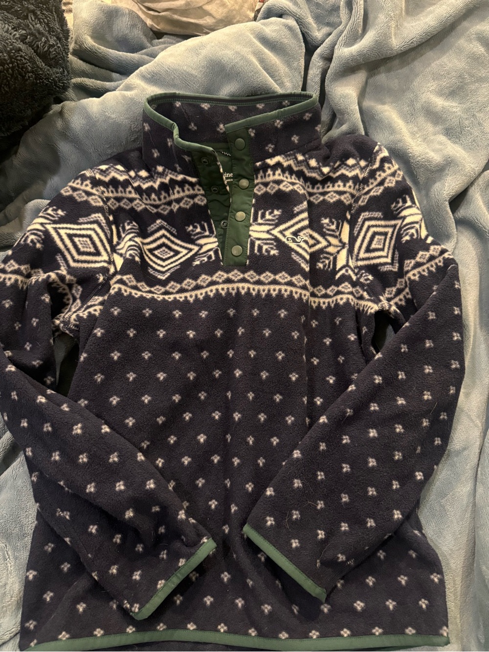 Vineyard Vines Navy and White Patterned Zip-Up Fleece
